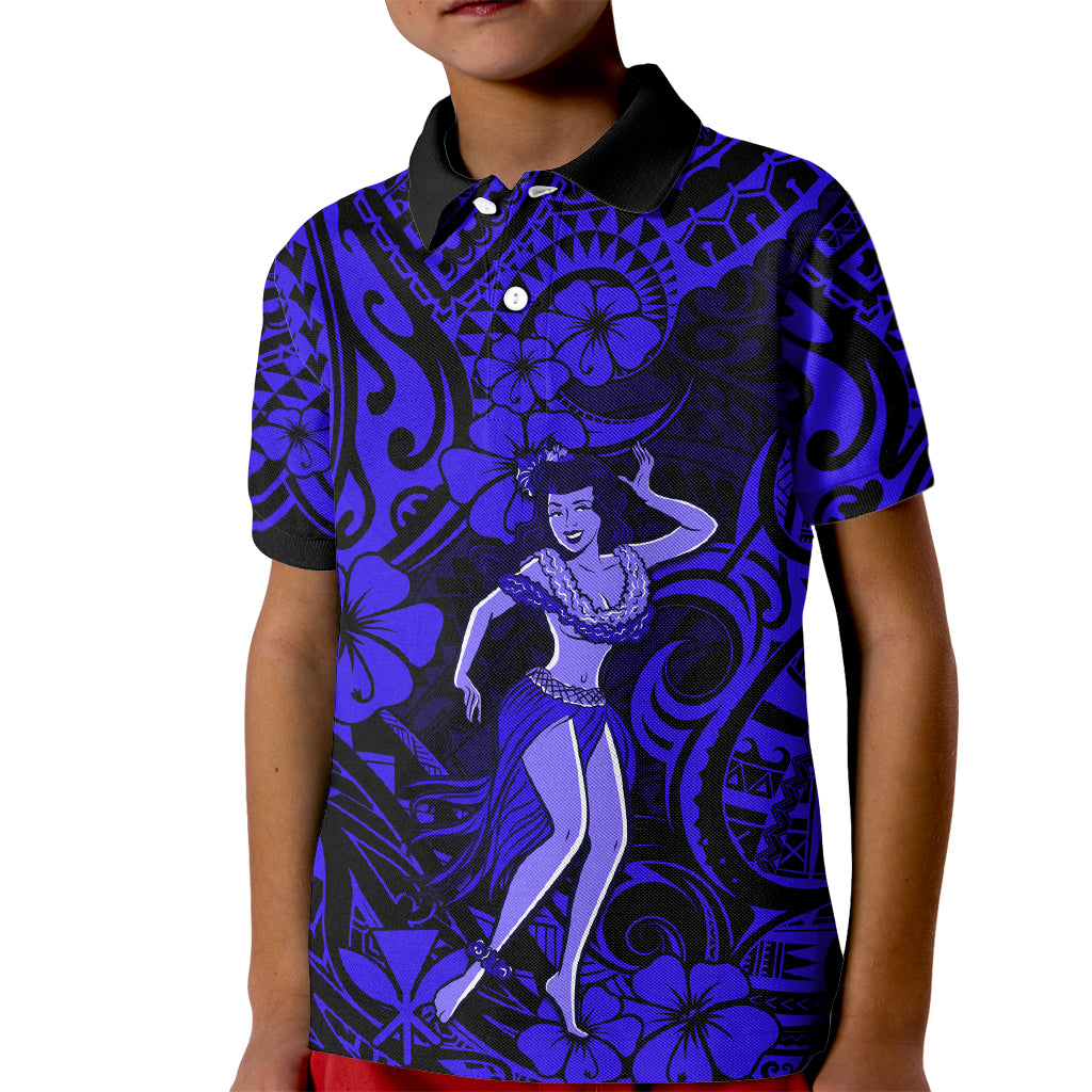 Hawaii Hula Girl Kid Polo Shirt Polynesian Pattern Navy Blue Version LT01 Kid Blue - Polynesian Pride