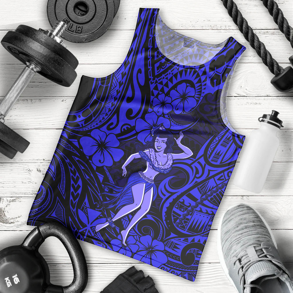 Hawaii Hula Girl Men Tank Top Polynesian Pattern Navy Blue Version LT01 Blue - Polynesian Pride