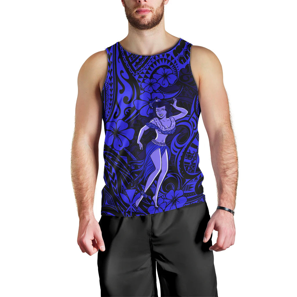 Hawaii Hula Girl Men Tank Top Polynesian Pattern Navy Blue Version LT01 - Polynesian Pride