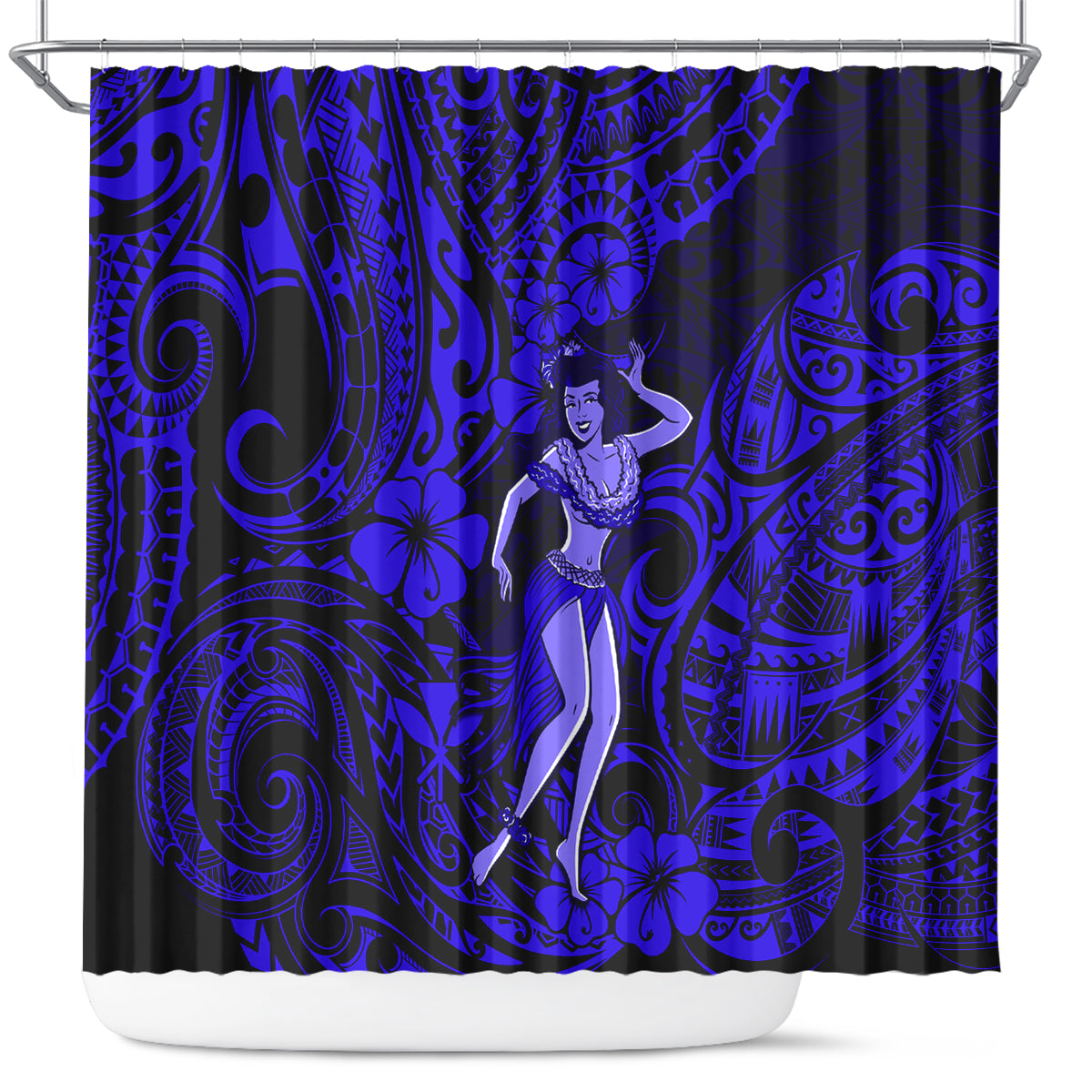 Hawaii Hula Girl Shower Curtain Polynesian Pattern Navy Blue Version LT01 Blue - Polynesian Pride