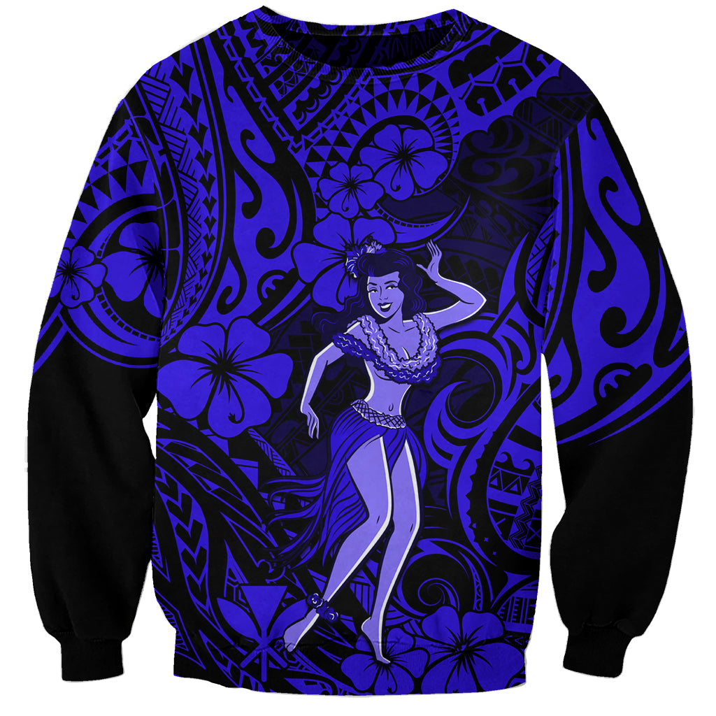 Hawaii Hula Girl Sweatshirt Polynesian Pattern Navy Blue Version LT01 Unisex Blue - Polynesian Pride