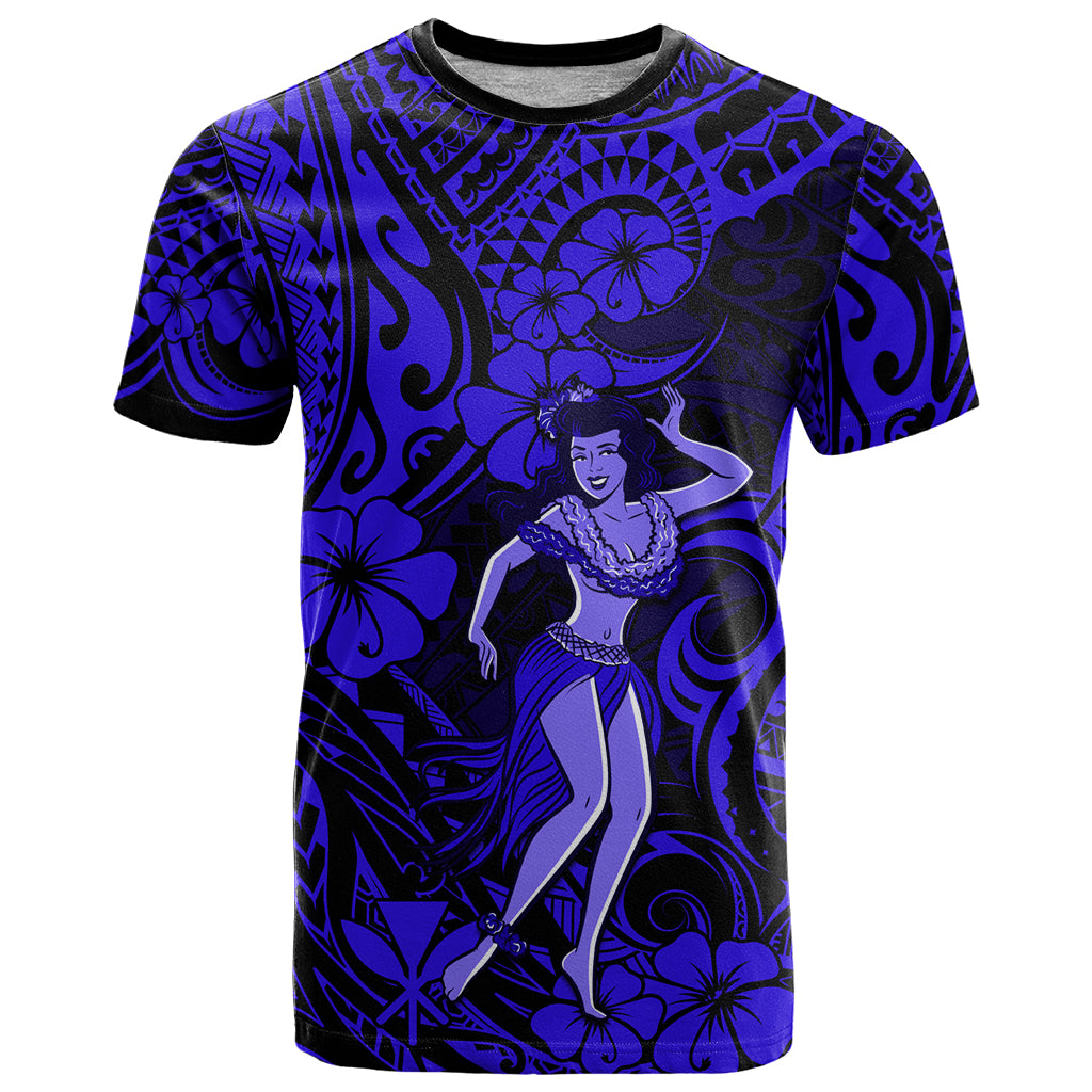 Hawaii Hula Girl T Shirt Polynesian Pattern Navy Blue Version LT01 Blue - Polynesian Pride