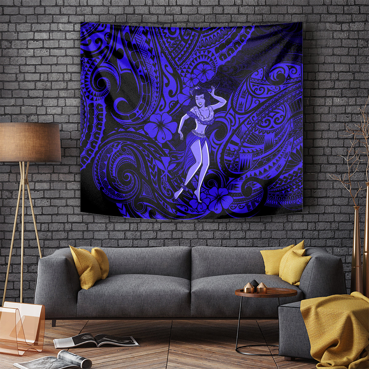 Hawaii Hula Girl Tapestry Polynesian Pattern Navy Blue Version LT01 Blue - Polynesian Pride