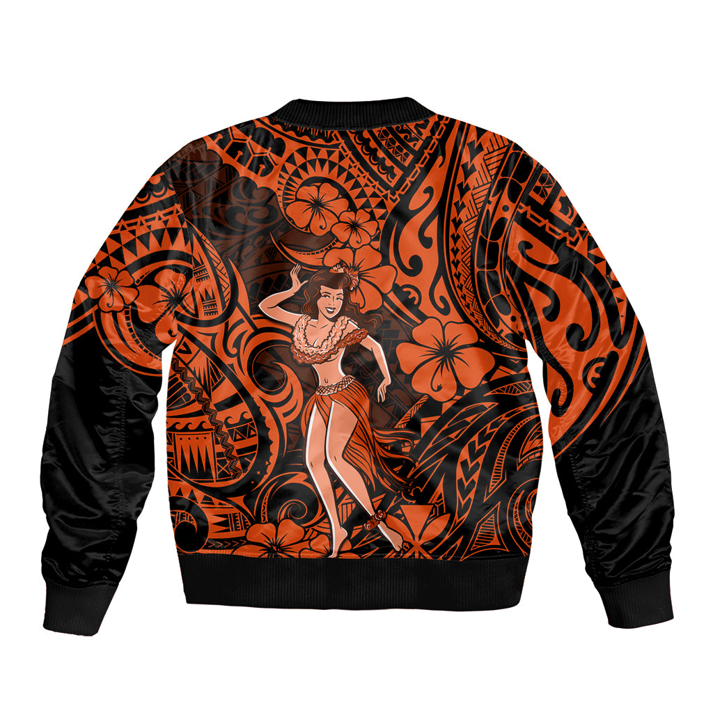 Hawaii Hula Girl Bomber Jacket Polynesian Pattern Orange Version LT01 - Polynesian Pride