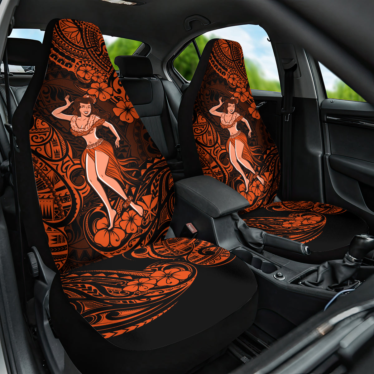 Hawaii Hula Girl Car Seat Cover Polynesian Pattern Orange Version LT01 One Size Orange - Polynesian Pride