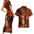 Hawaii Hula Girl Couples Matching Short Sleeve Bodycon Dress and Hawaiian Shirt Polynesian Pattern Orange Version LT01 - Polynesian Pride