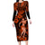 Hawaii Hula Girl Family Matching Long Sleeve Bodycon Dress and Hawaiian Shirt Polynesian Pattern Orange Version LT01 Mom's Dress Orange - Polynesian Pride