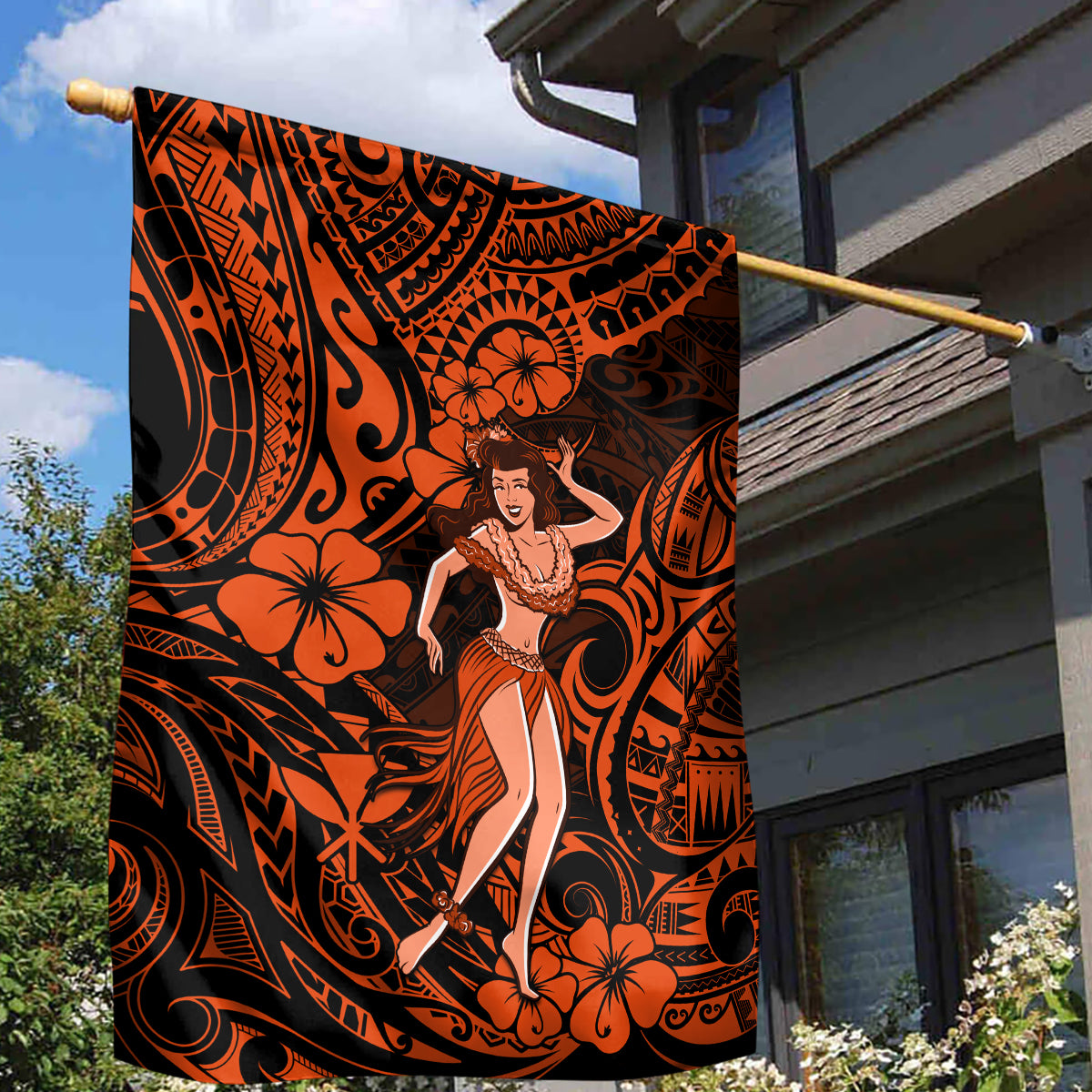 Hawaii Hula Girl Garden Flag Polynesian Pattern Orange Version LT01 - Polynesian Pride