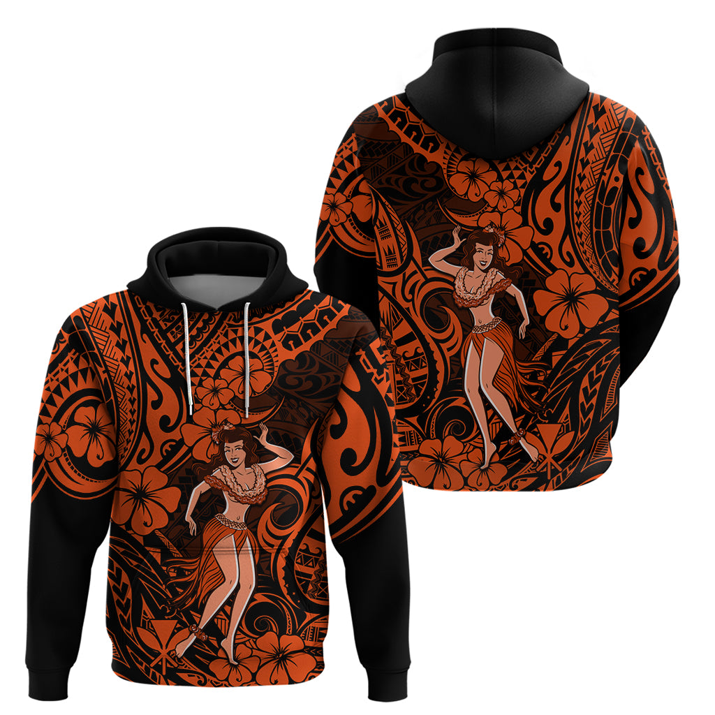Hawaii Hula Girl Hoodie Polynesian Pattern Orange Version LT01 - Polynesian Pride