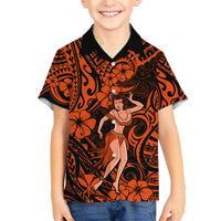 Hawaii Hula Girl Kid Hawaiian Shirt Polynesian Pattern Orange Version LT01 Kid Orange - Polynesian Pride