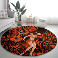 Hawaii Hula Girl Round Carpet Polynesian Pattern Orange Version LT01 - Polynesian Pride