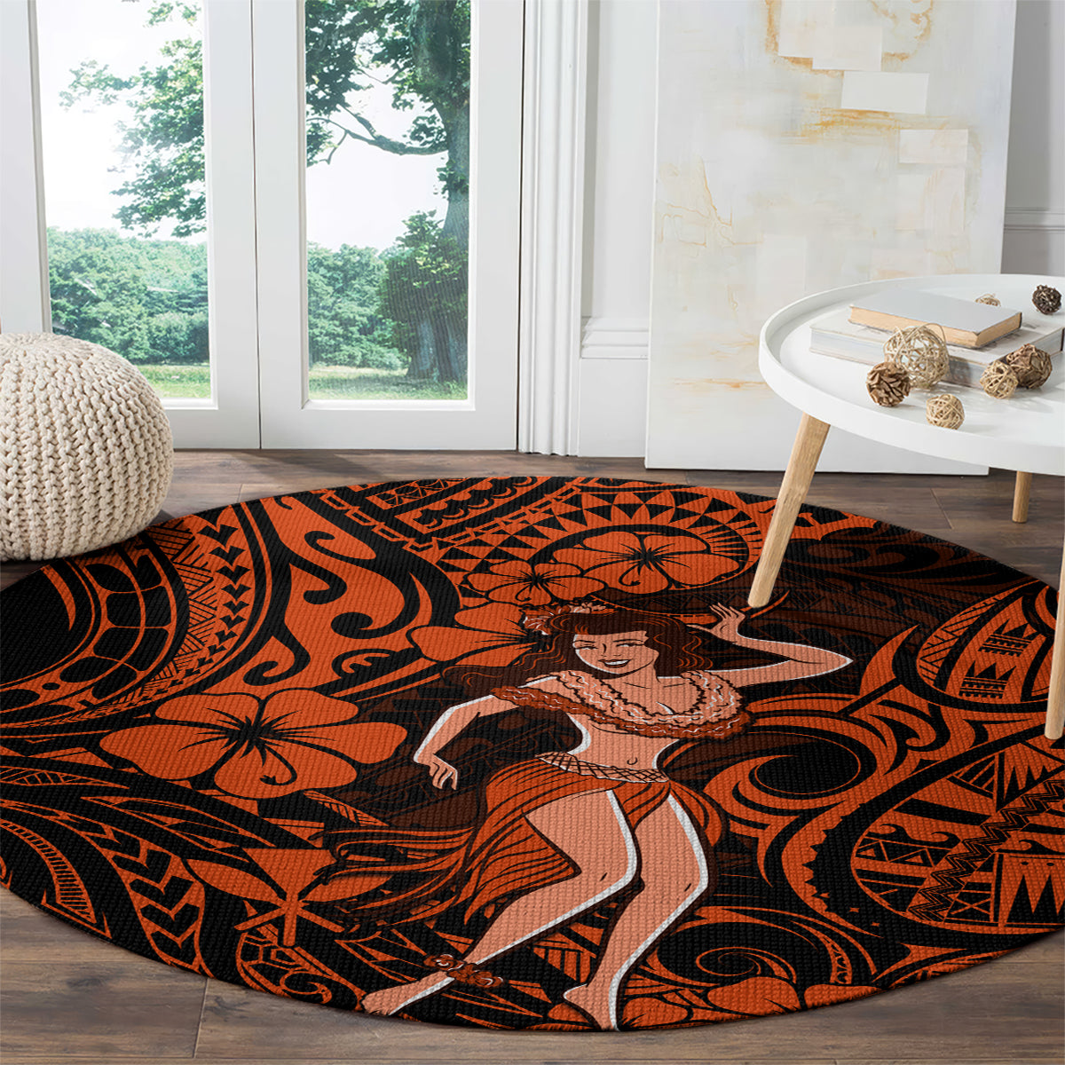Hawaii Hula Girl Round Carpet Polynesian Pattern Orange Version LT01 - Polynesian Pride