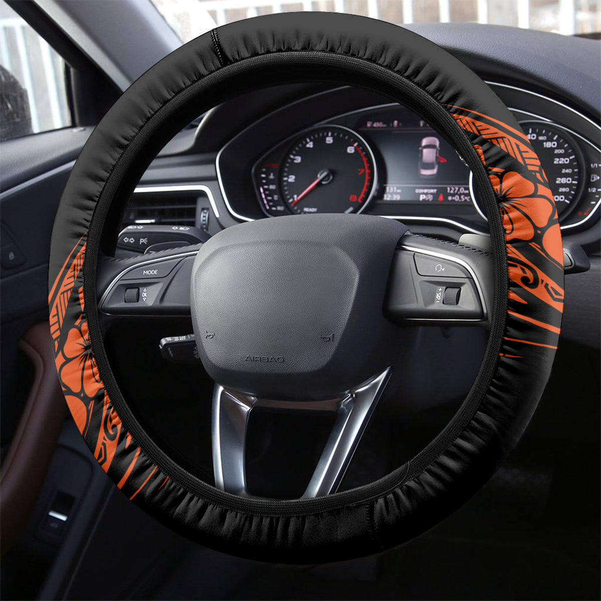 Hawaii Hula Girl Steering Wheel Cover Polynesian Pattern Orange Version
