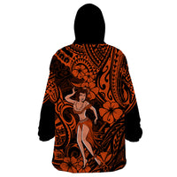 Hawaii Hula Girl Wearable Blanket Hoodie Polynesian Pattern Orange Version LT01 - Polynesian Pride