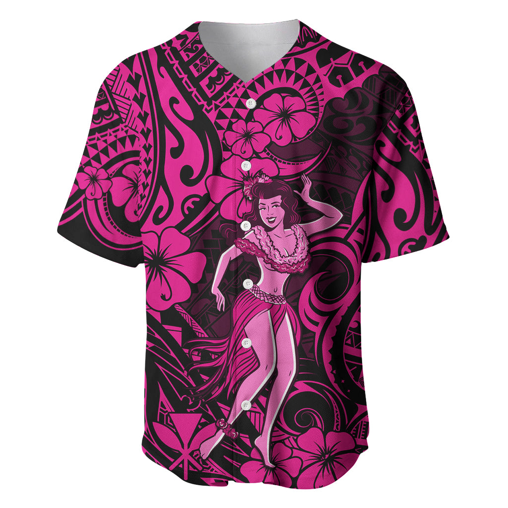 Hawaii Hula Girl Baseball Jersey Polynesian Pattern Pink Version LT01 Pink - Polynesian Pride