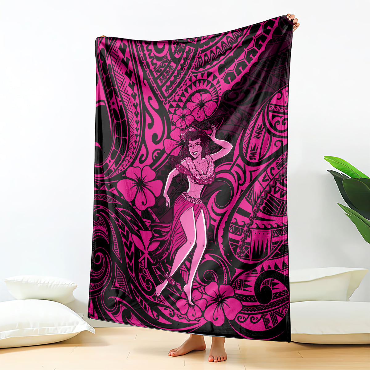 Hawaii Hula Girl Blanket Polynesian Pattern Pink Version LT01 Pink - Polynesian Pride