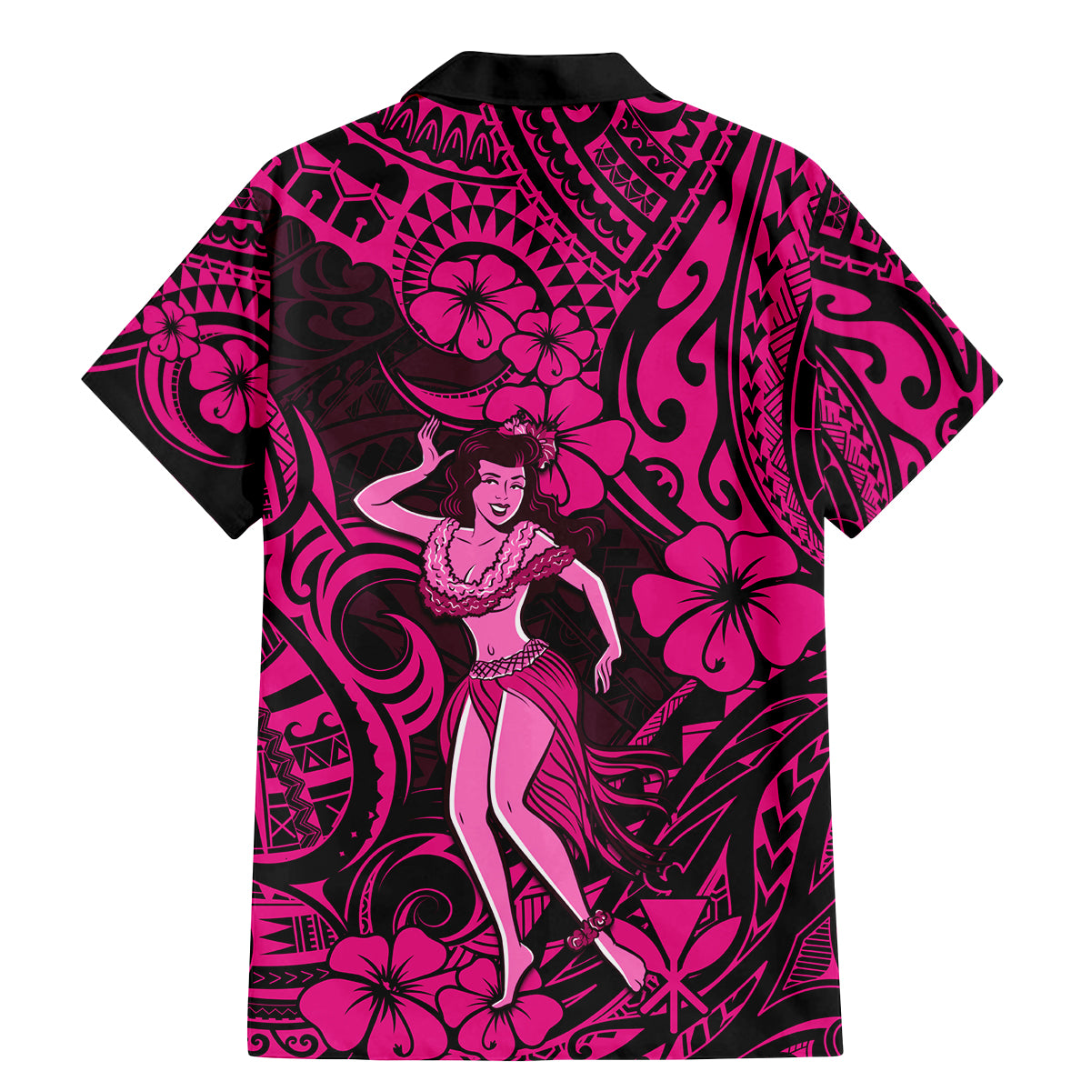 Hawaii Hula Girl Family Matching Mermaid Dress and Hawaiian Shirt Polynesian Pattern Pink Version LT01 - Polynesian Pride
