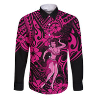 Hawaii Hula Girl Family Matching Mermaid Dress and Hawaiian Shirt Polynesian Pattern Pink Version LT01 Dad's Shirt - Long Sleeve Pink - Polynesian Pride