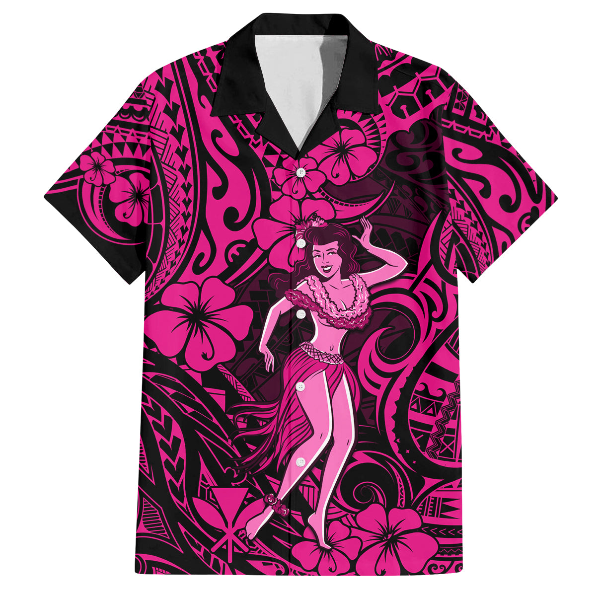Hawaii Hula Girl Family Matching Tank Maxi Dress and Hawaiian Shirt Polynesian Pattern Pink Version LT01 Dad's Shirt - Short Sleeve Pink - Polynesian Pride