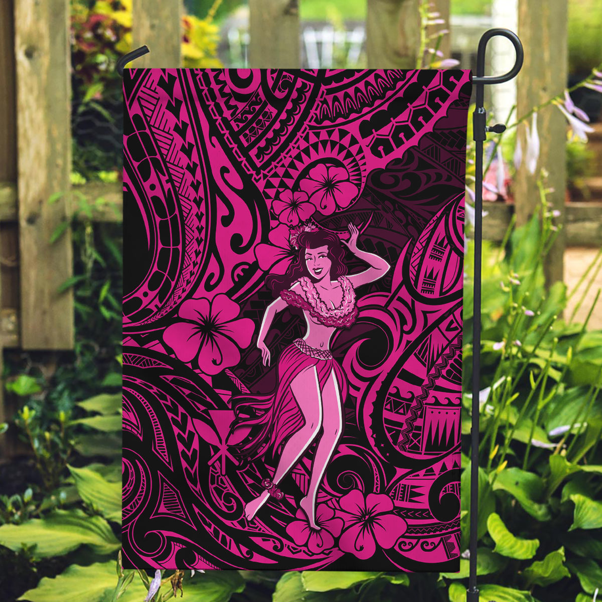 Hawaii Hula Girl Garden Flag Polynesian Pattern Pink Version LT01 Garden Flag Pink - Polynesian Pride