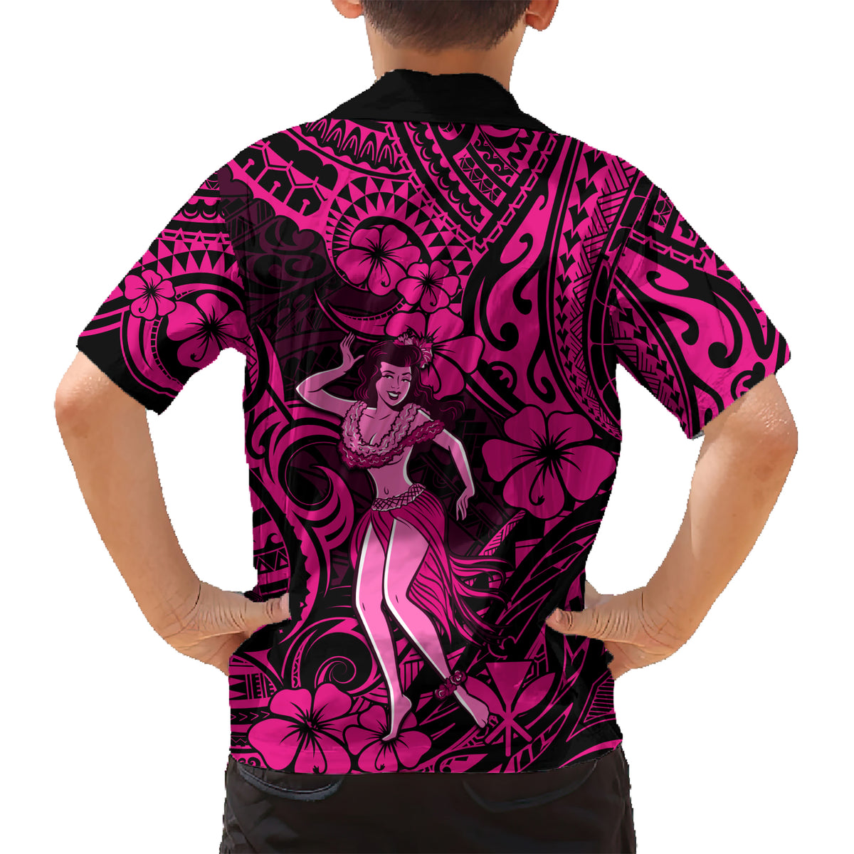 Hawaii Hula Girl Kid Hawaiian Shirt Polynesian Pattern Pink Version LT01 - Polynesian Pride