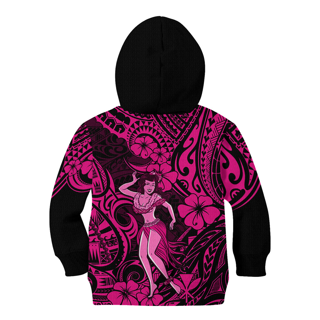 Hawaii Hula Girl Kid Hoodie Polynesian Pattern Pink Version LT01 - Polynesian Pride