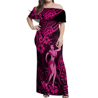 Hawaii Hula Girl Off Shoulder Maxi Dress Polynesian Pattern Pink Version LT01 Women Pink - Polynesian Pride