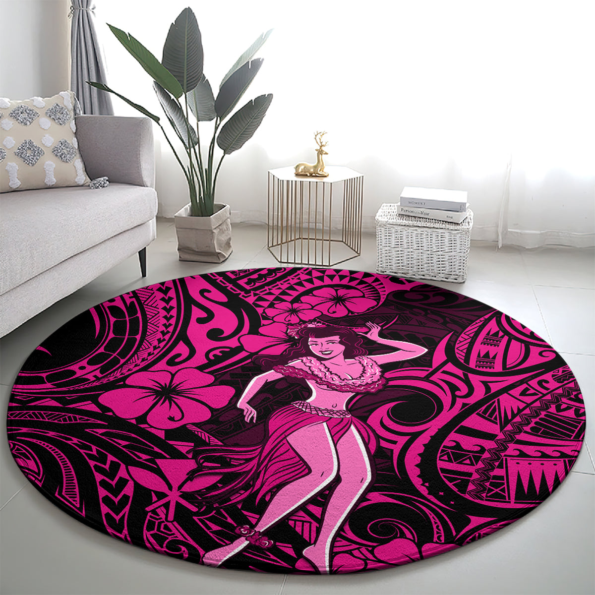 Hawaii Hula Girl Round Carpet Polynesian Pattern Pink Version LT01 - Polynesian Pride