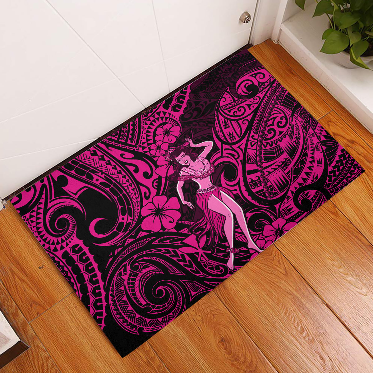 Hawaii Hula Girl Rubber Doormat Polynesian Pattern Pink Version LT01 Pink - Polynesian Pride