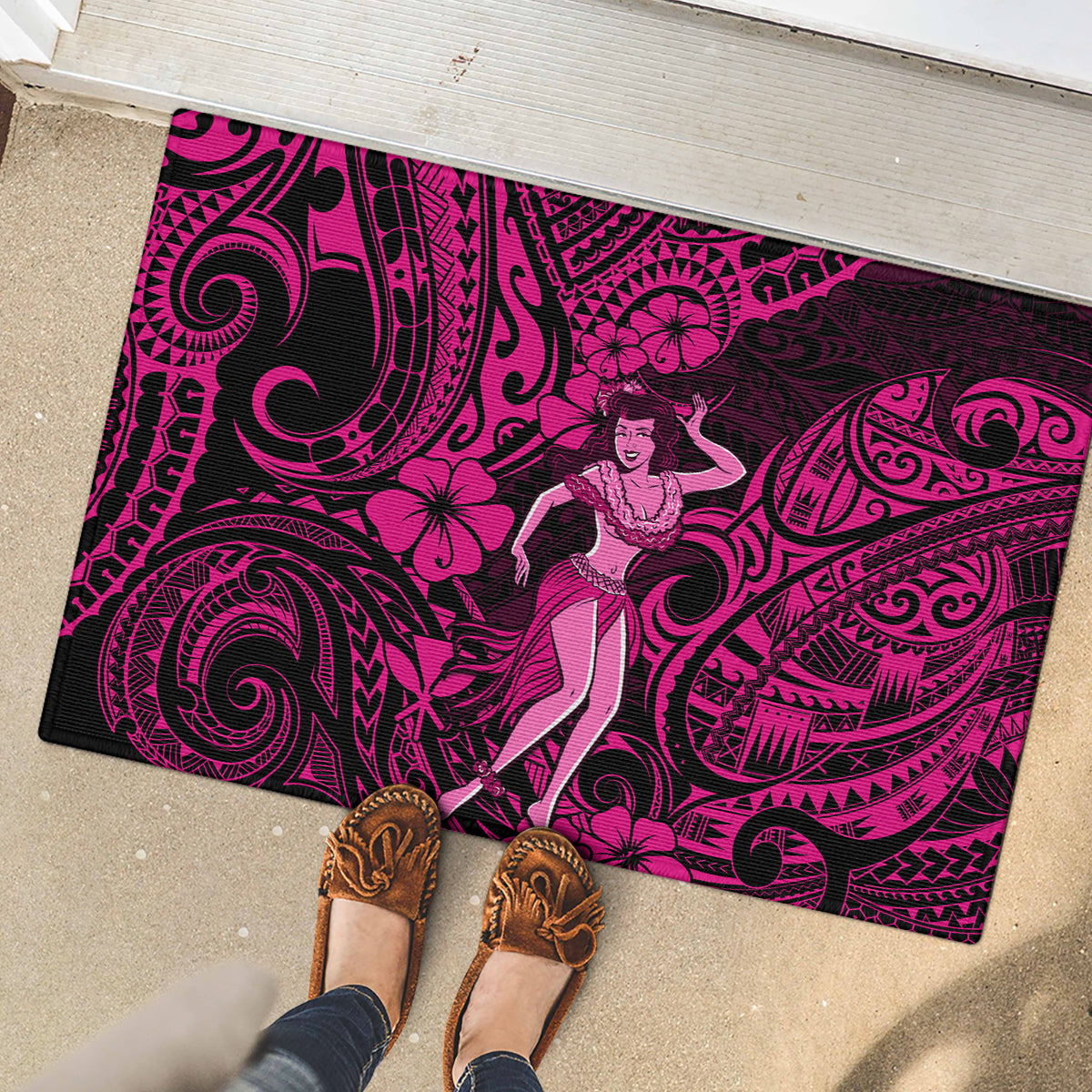 Hawaii Hula Girl Rubber Doormat Polynesian Pattern Pink Version LT01 - Polynesian Pride