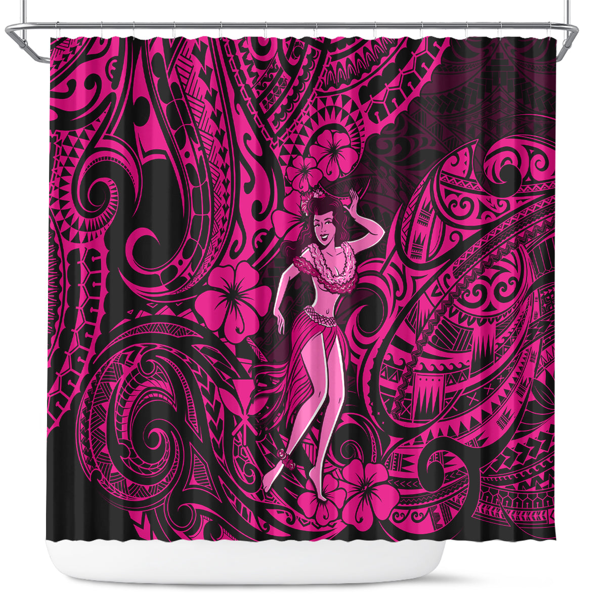 Hawaii Hula Girl Shower Curtain Polynesian Pattern Pink Version LT01 Pink - Polynesian Pride