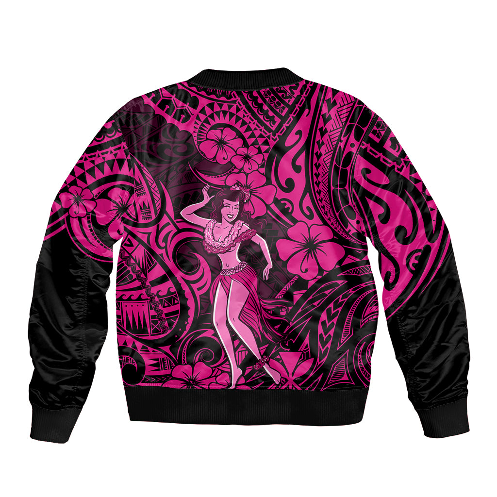 Hawaii Hula Girl Sleeve Zip Bomber Jacket Polynesian Pattern Pink Version LT01 - Polynesian Pride