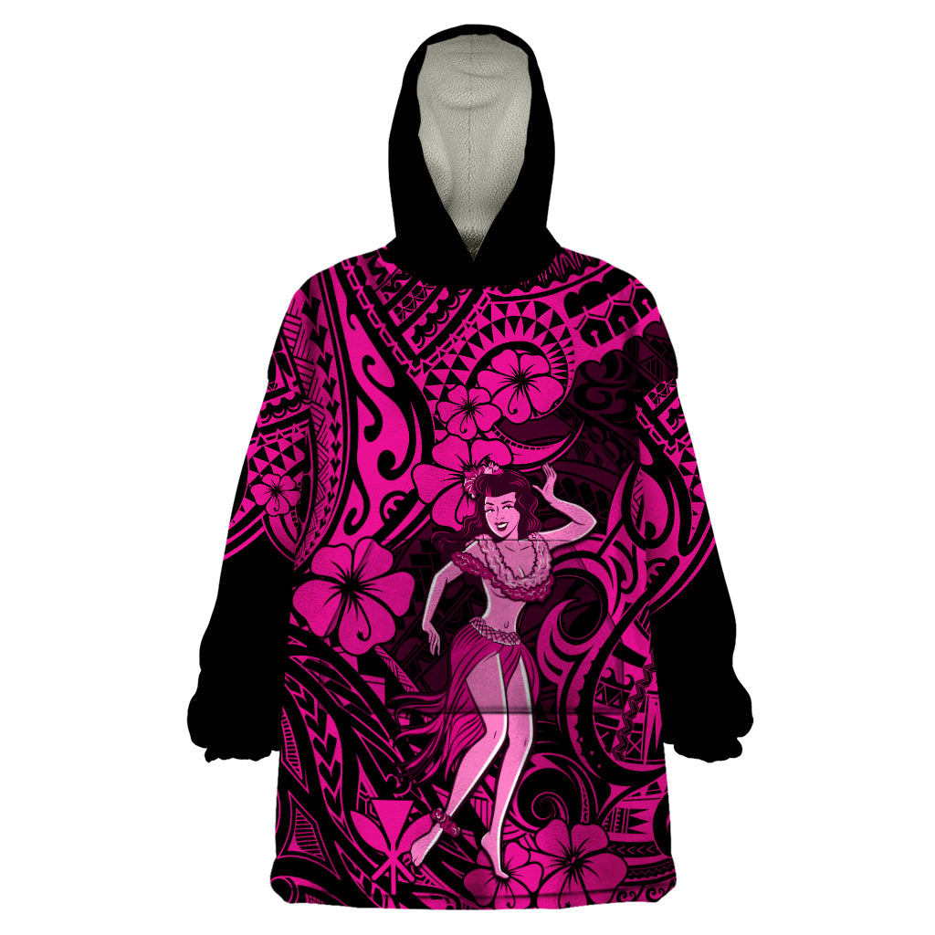 Hawaii Hula Girl Wearable Blanket Hoodie Polynesian Pattern Pink Version LT01 One Size Pink - Polynesian Pride