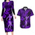 Hawaii Hula Girl Couples Matching Long Sleeve Bodycon Dress and Hawaiian Shirt Hibiscus Hawaii Tribal Tattoo Purple Version LT01 Purple - Polynesian Pride