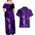 Hawaii Hula Girl Couples Matching Off Shoulder Maxi Dress and Hawaiian Shirt Hibiscus Hawaii Tribal Tattoo Purple Version LT01 - Polynesian Pride