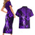 Hawaii Hula Girl Couples Matching Short Sleeve Bodycon Dress and Hawaiian Shirt Hibiscus Hawaii Tribal Tattoo Purple Version LT01 - Polynesian Pride