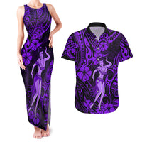 Hawaii Hula Girl Couples Matching Tank Maxi Dress and Hawaiian Shirt Hibiscus Hawaii Tribal Tattoo Purple Version LT01 Purple - Polynesian Pride