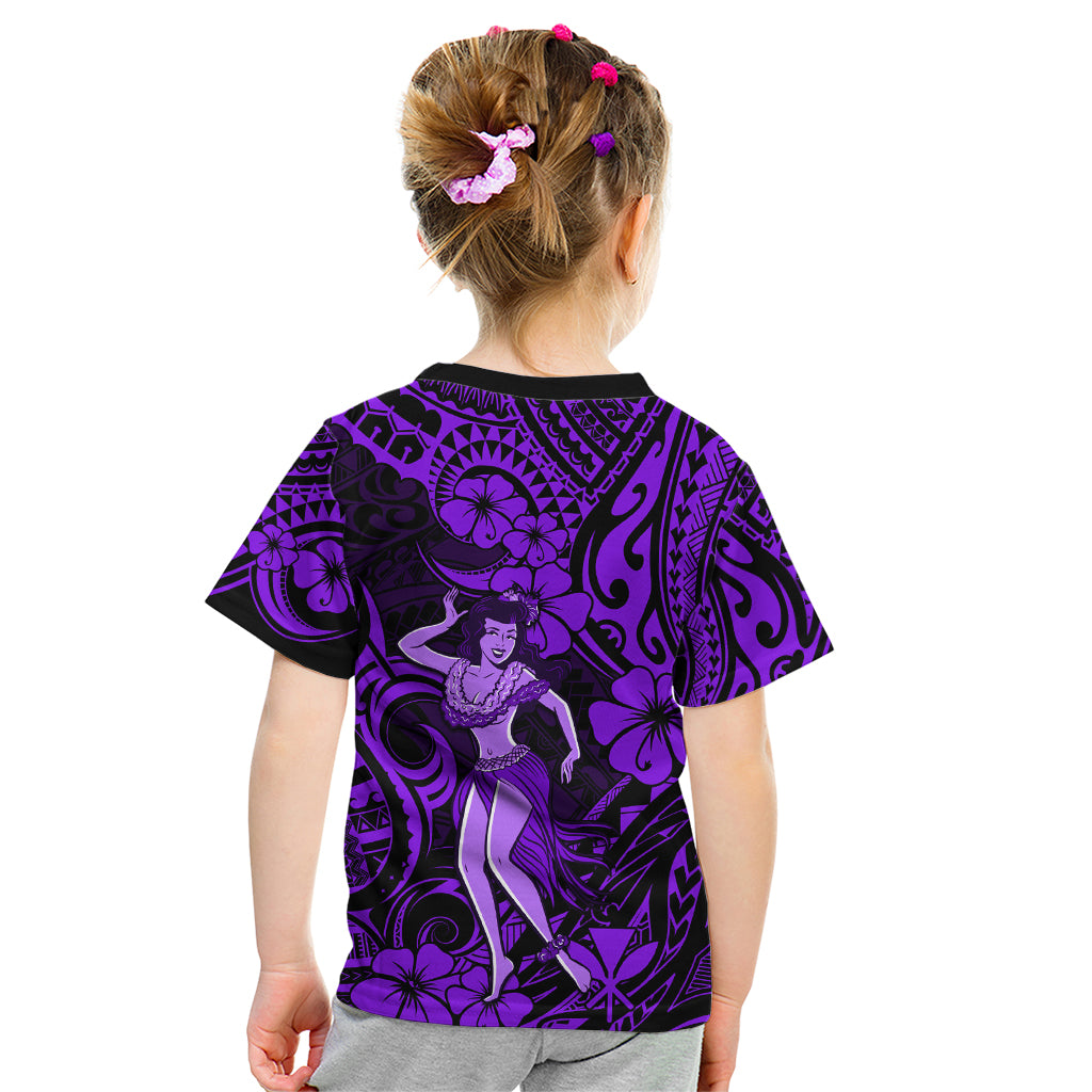 Hawaii Hula Girl Kid T Shirt Hibiscus Hawaii Tribal Tattoo Purple Version LT01 - Polynesian Pride