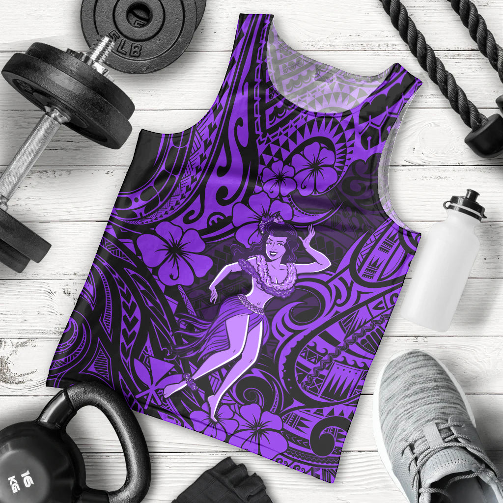 Hawaii Hula Girl Men Tank Top Hibiscus Hawaii Tribal Tattoo Purple Version LT01 Purple - Polynesian Pride