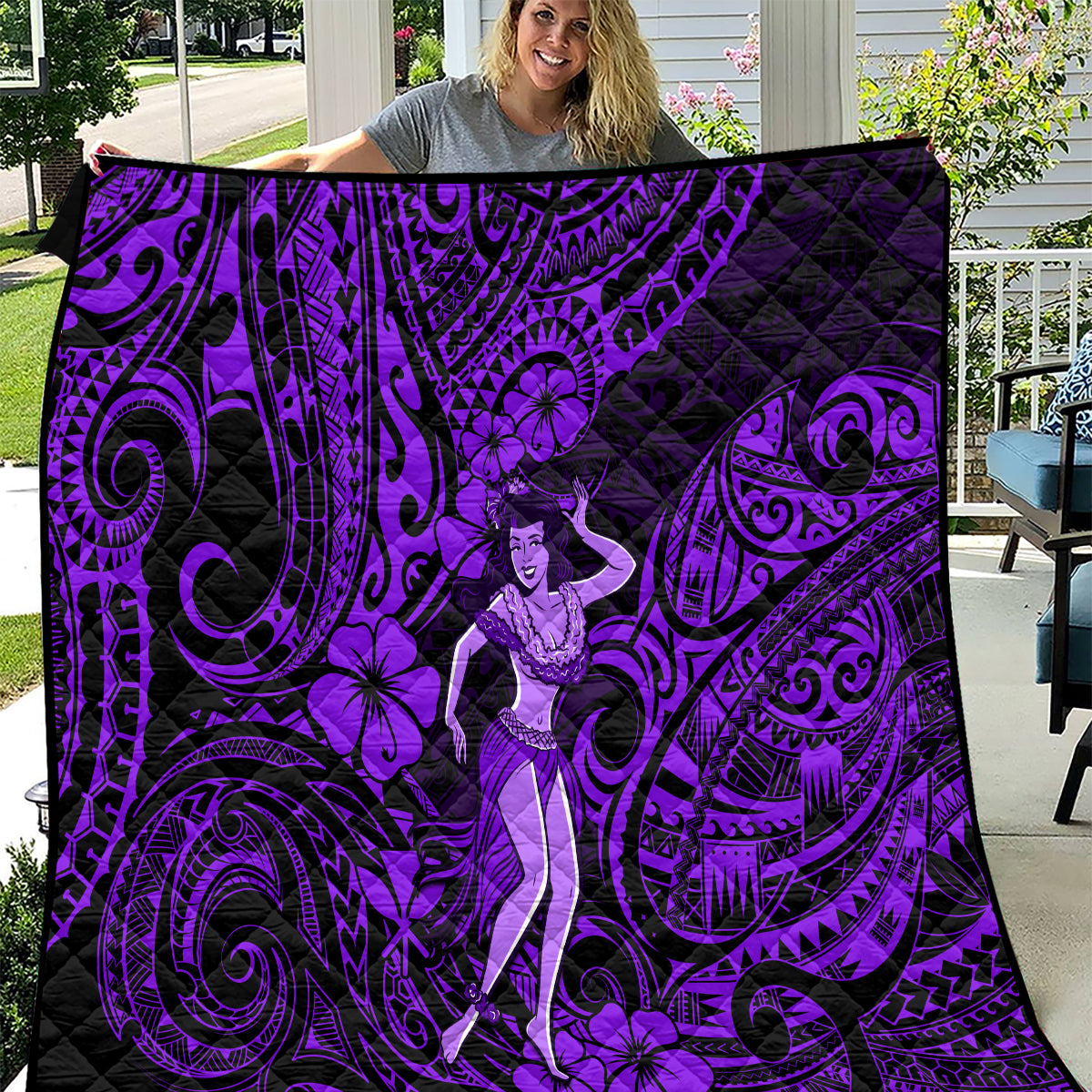 Hawaii Hula Girl Quilt Hibiscus Hawaii Tribal Tattoo Purple Version LT01 Purple - Polynesian Pride