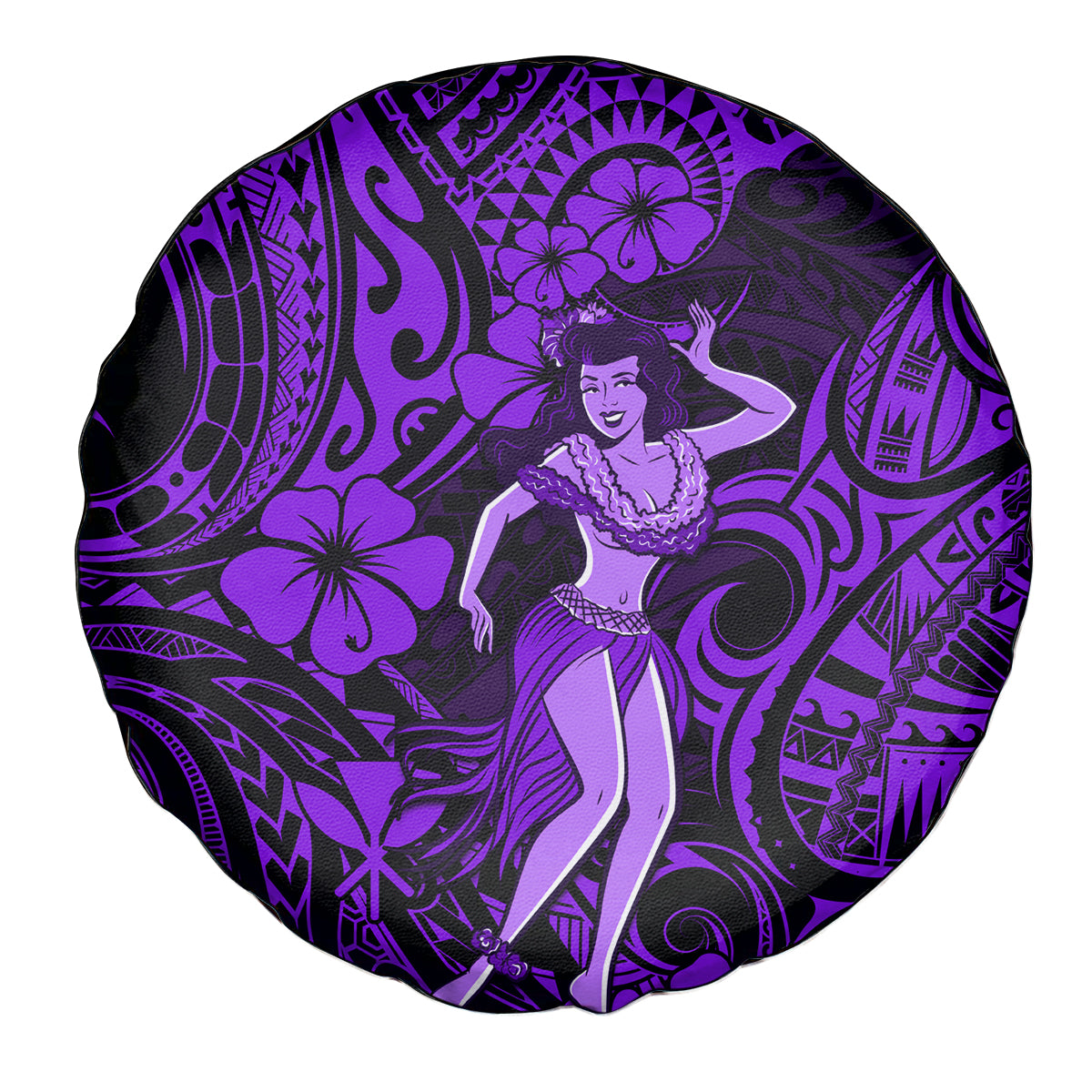 Hawaii Hula Girl Spare Tire Cover Hibiscus Hawaii Tribal Tattoo Purple Version LT01 Purple - Polynesian Pride