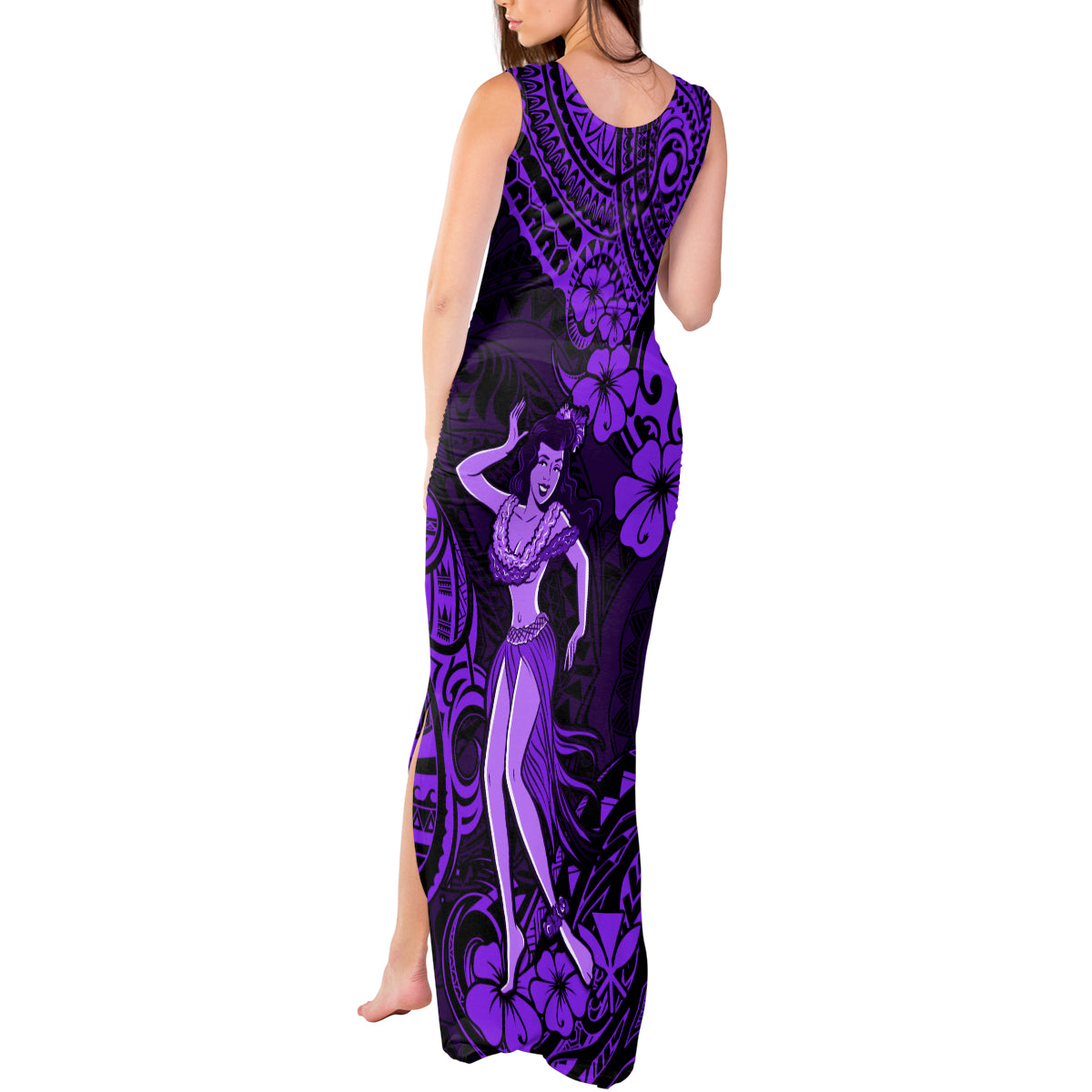 Hawaii Hula Girl Tank Maxi Dress Hibiscus Hawaii Tribal Tattoo Purple Version LT01 - Polynesian Pride