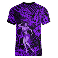 Hawaii Hula Girl Women V Neck T Shirt Hibiscus Hawaii Tribal Tattoo Purple Version LT01 - Polynesian Pride