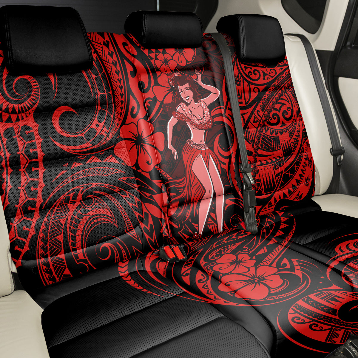 Hawaii Hula Girl Back Car Seat Cover Hibiscus Hawaii Tribal Tattoo Red Version