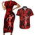 Hawaii Hula Girl Couples Matching Short Sleeve Bodycon Dress and Hawaiian Shirt Hibiscus Hawaii Tribal Tattoo Red Version LT01 Red - Polynesian Pride