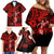 Hawaii Hula Girl Family Matching Off Shoulder Short Dress and Hawaiian Shirt Hibiscus Hawaii Tribal Tattoo Red Version LT01 - Polynesian Pride