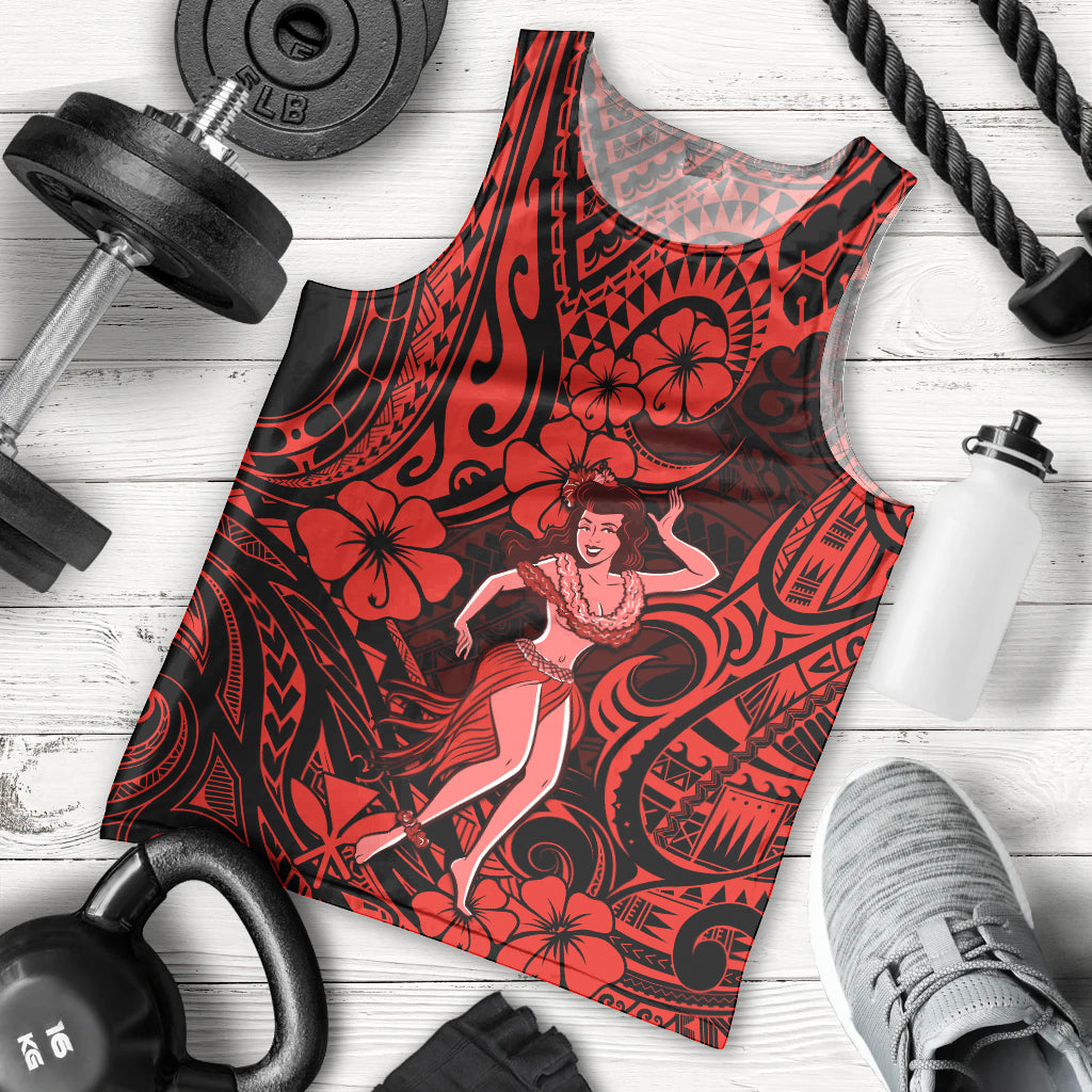 Hawaii Hula Girl Men Tank Top Hibiscus Hawaii Tribal Tattoo Red Version LT01 Red - Polynesian Pride