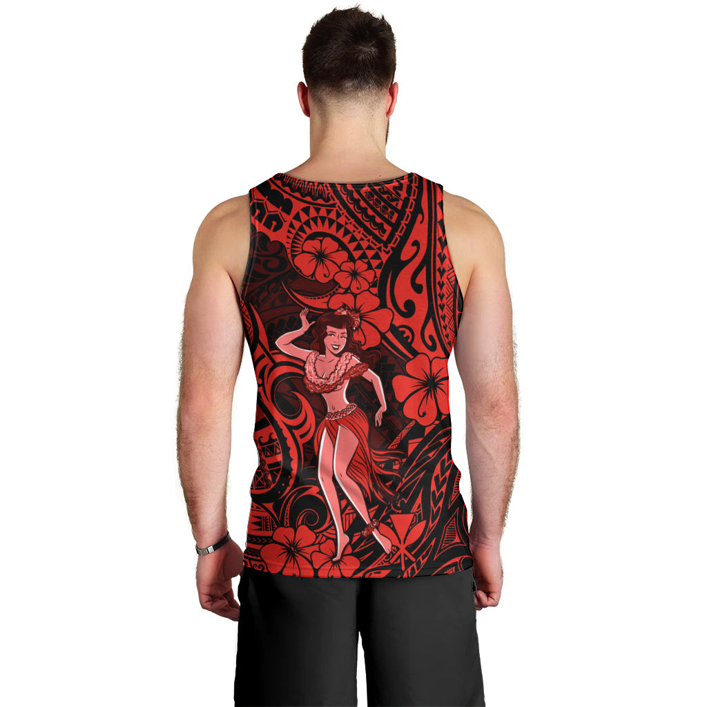Hawaii Hula Girl Men Tank Top Hibiscus Hawaii Tribal Tattoo Red Version LT01 - Polynesian Pride