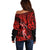 Hawaii Hula Girl Off Shoulder Sweater Hibiscus Hawaii Tribal Tattoo Red Version LT01 - Polynesian Pride