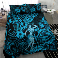 Hawaii Hula Girl Bedding Set Hibiscus Hawaii Tribal Tattoo Sky Blue Version LT01 - Polynesian Pride